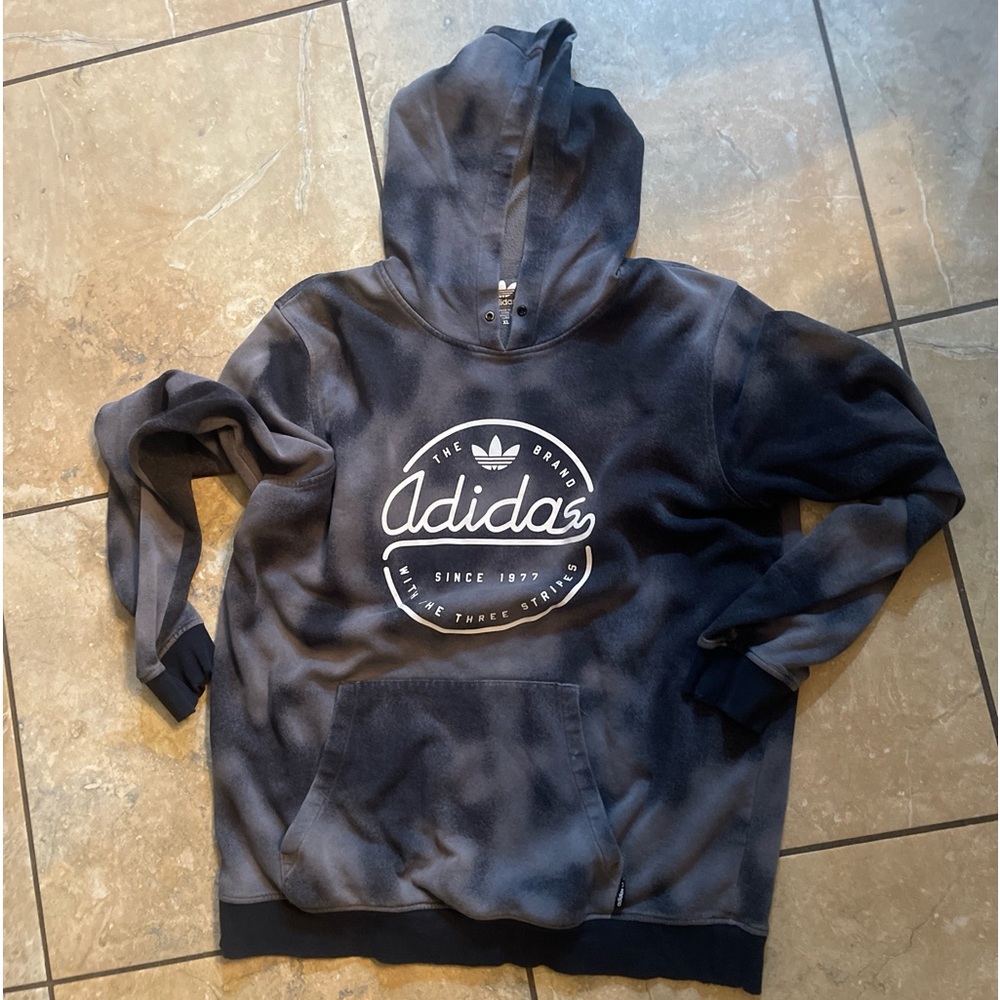 ADIDAS Gray Long Sleeve Hoodie Hooded Sweatshirt Men Medium L Missing Jaw String